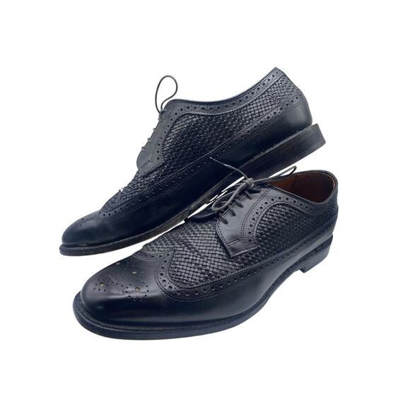 Allen Edmonds Boca Raton Black Woven Leather Dress Shoes Mens 11 Wingtip Derby - Picture 5 of 14